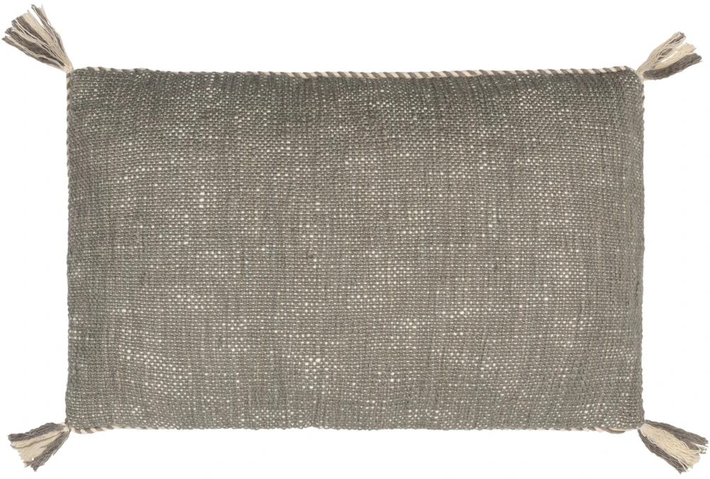 14X22 Warm Gray + Cream Braided Edge Lumbar Throw Pillow With Tassel Corners