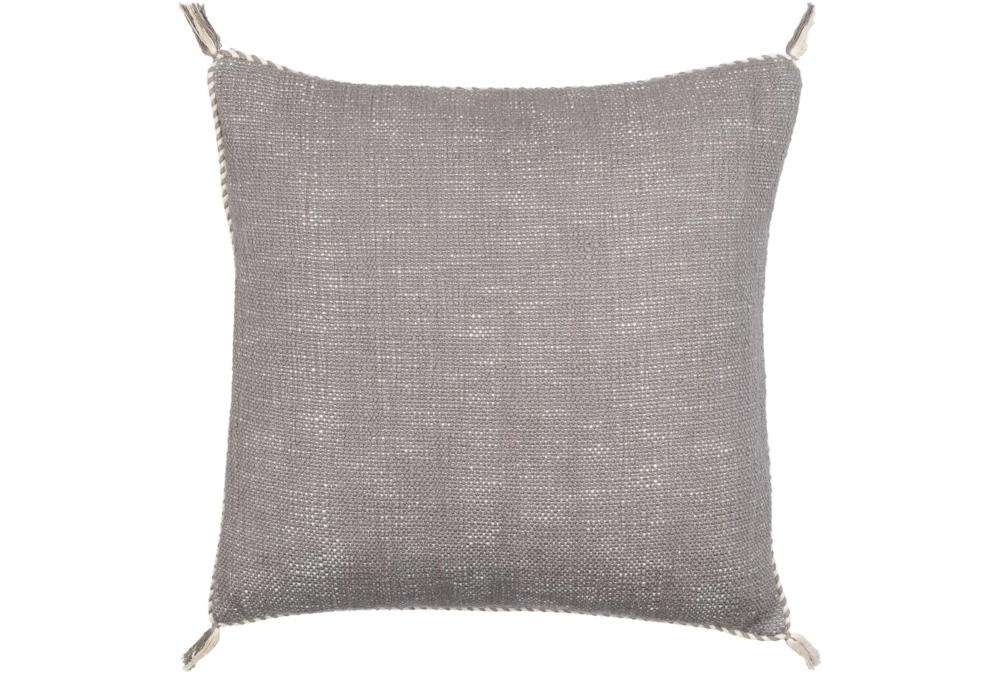 20X20 Warm Gray + Cream Braided Edge Throw Pillow With Tassel Corners