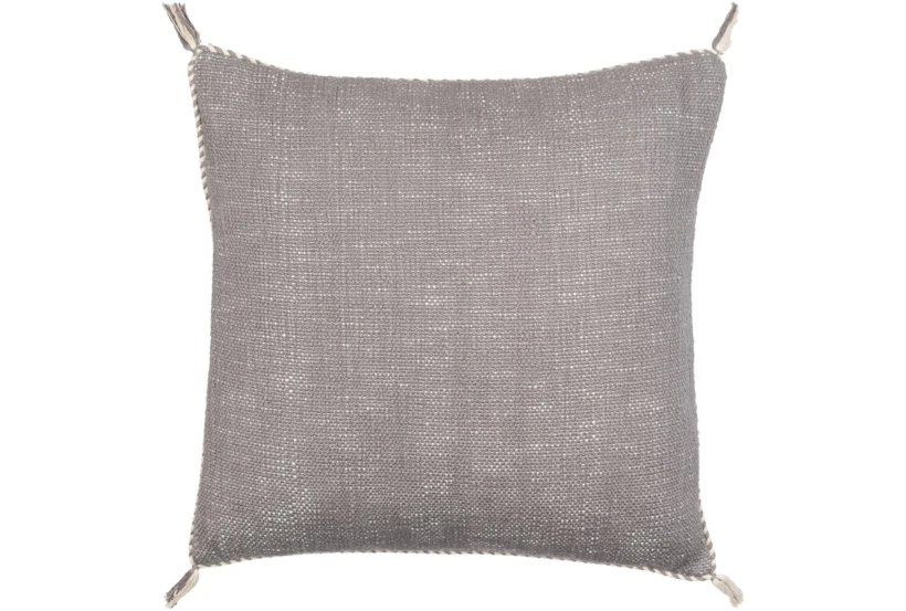 20X20 Warm Gray + Cream Braided Edge Throw Pillow With Tassel Corners - 360