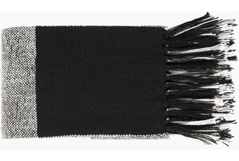 50X60 Black + Cream White Buffalo Check Hand Woven Throw Blanket - 360