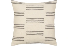 18X18 Cream + Medium Gray Woven Broken Stripe Throw Pillow