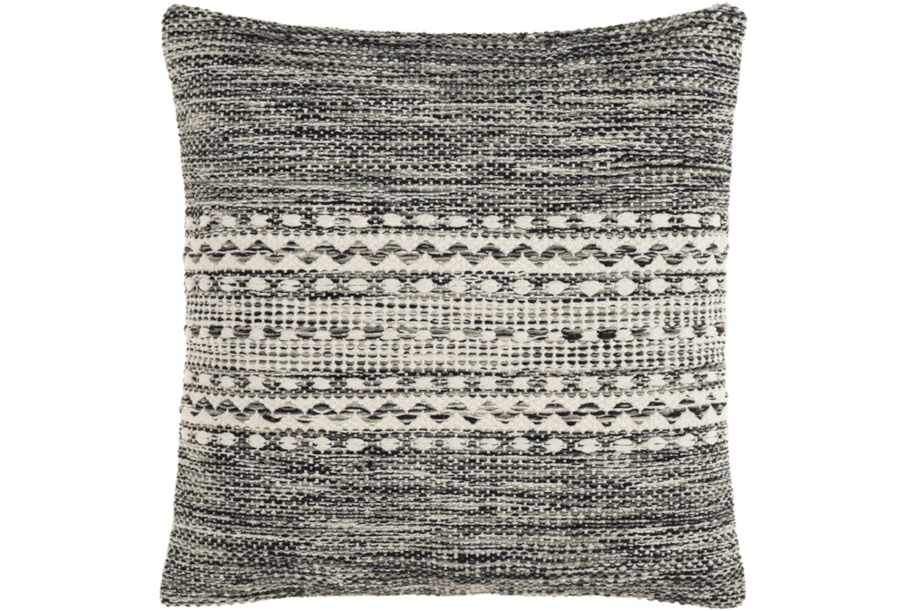 20X20 Charcoal Black + Cream Woven Zig Zag Banded Throw Pillow