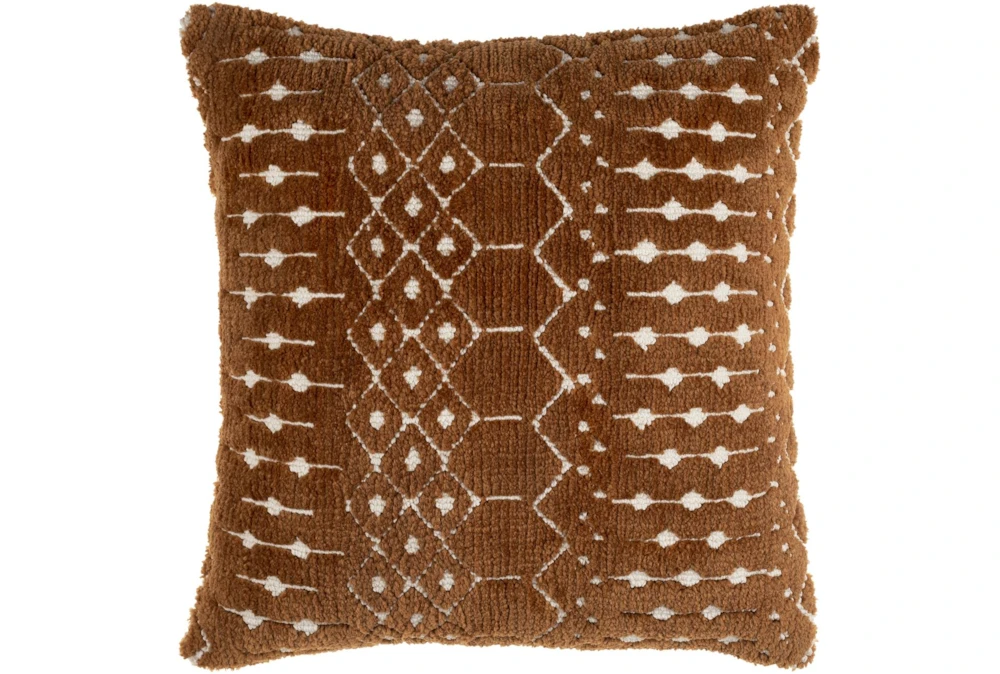 18X18 Camel + Ivory Knitted Zig Zag Multi Pattern Throw Pillow