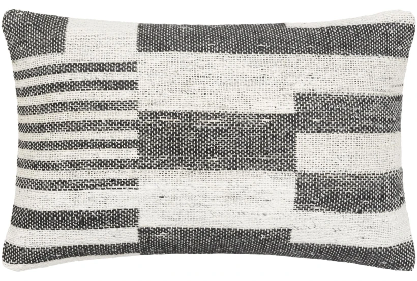 14X22 Charcoal Black + White Woven Broken Stripe Throw Pillow - 360