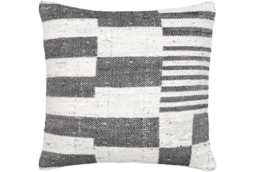 22X22 Charcoal Black + White Woven Broken Stripe Throw Pillow
