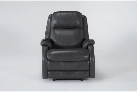 Palma Grey Leather Power Recliner With Massage & Power Headrest - Main