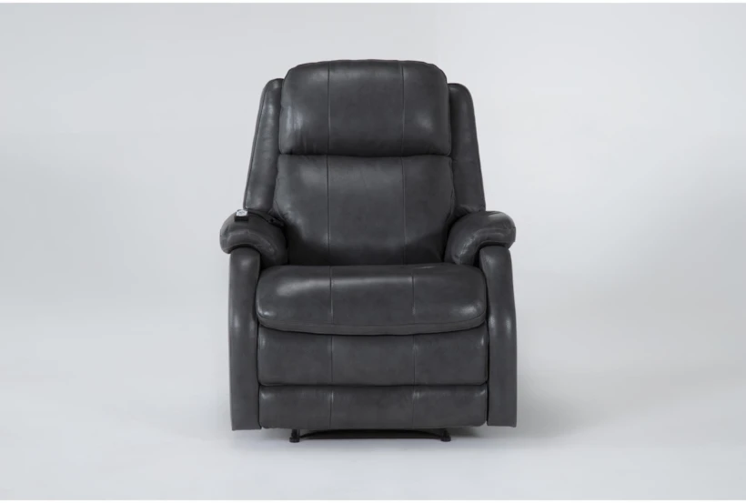 Palma Grey Leather Power Recliner With Massage & Power Headrest - 360