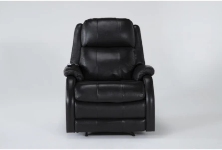 Palma Black Leather Power Recliner With Massage,Power Headrest, Lumbar And Heat