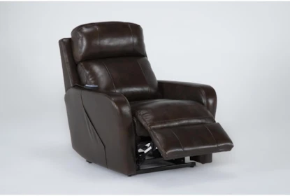 Seville Chocolate Leather Power Lift Recliner with Heat, Massage, Power Headrest & Lumbar - Side