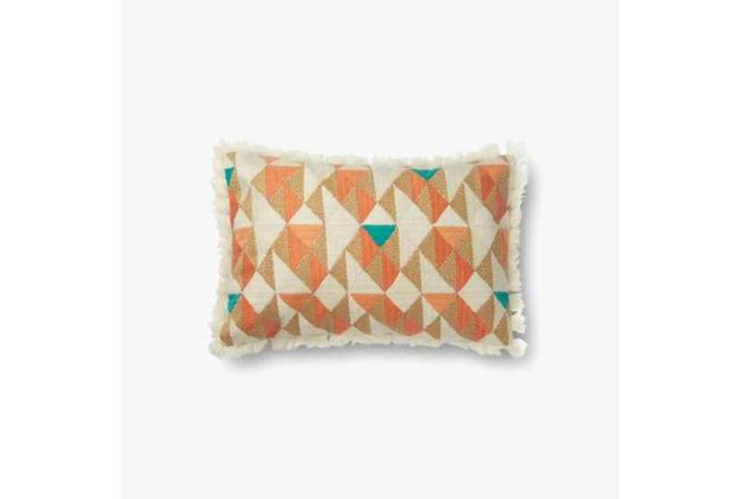 13X21 Orange Ivory Blue Triangle Geometric Lumbar Throw Pillow With Tassel Fringe By Justina Blakeney - 360