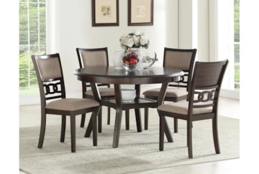 Joni Cherry Round 47" Dining Table Set For 4