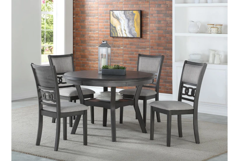 Joni Grey Round 47" Kitchen Dining Table Set For 4 - 360
