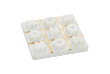 6X6 White Marble Tic Tac Toe Game Set