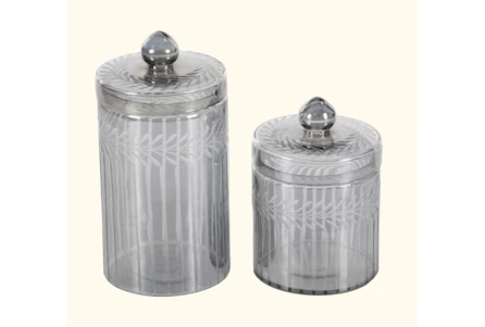 Grey Glass Decorative Jar Set Of 2 - Main