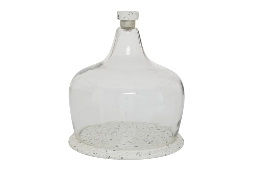 10X11 White Terrazzo Stoneware Cake Stand With Glass Cloche - 360