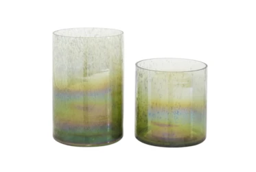 Green Glass Vase Set Of 2