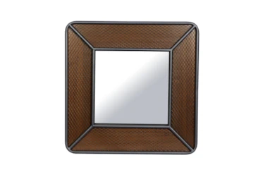 32X32 Brown Wood Wall Mirror
