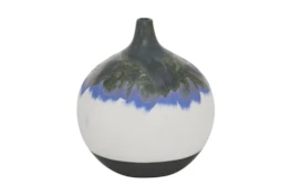 11 Inch White + Blue Abstract Round Ceramic  Vase