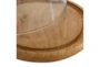 8X6 Brown Wood Serving Tray Cake Plate With Clear Glass Cloch Lid - Detail