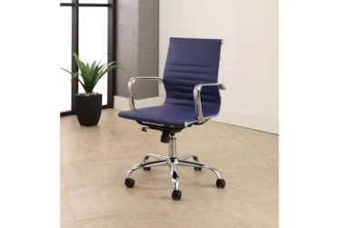 Samuel Silver Finish Leather Office Chair Navy