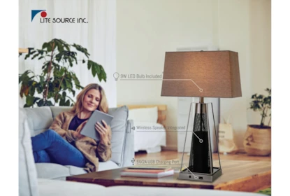 30 Inch Black Metal Pyramid Wireless Speaker Table Lamp Usb Charge Speaker + Led Bulb | Living Spaces