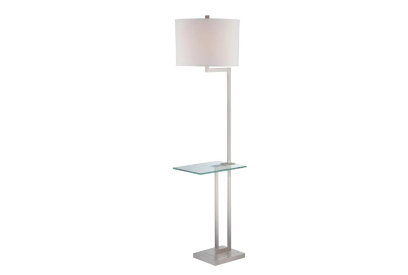 63 Inch Silver Pewter + White Shade Modern Floor Lamp With Glass Table - 360