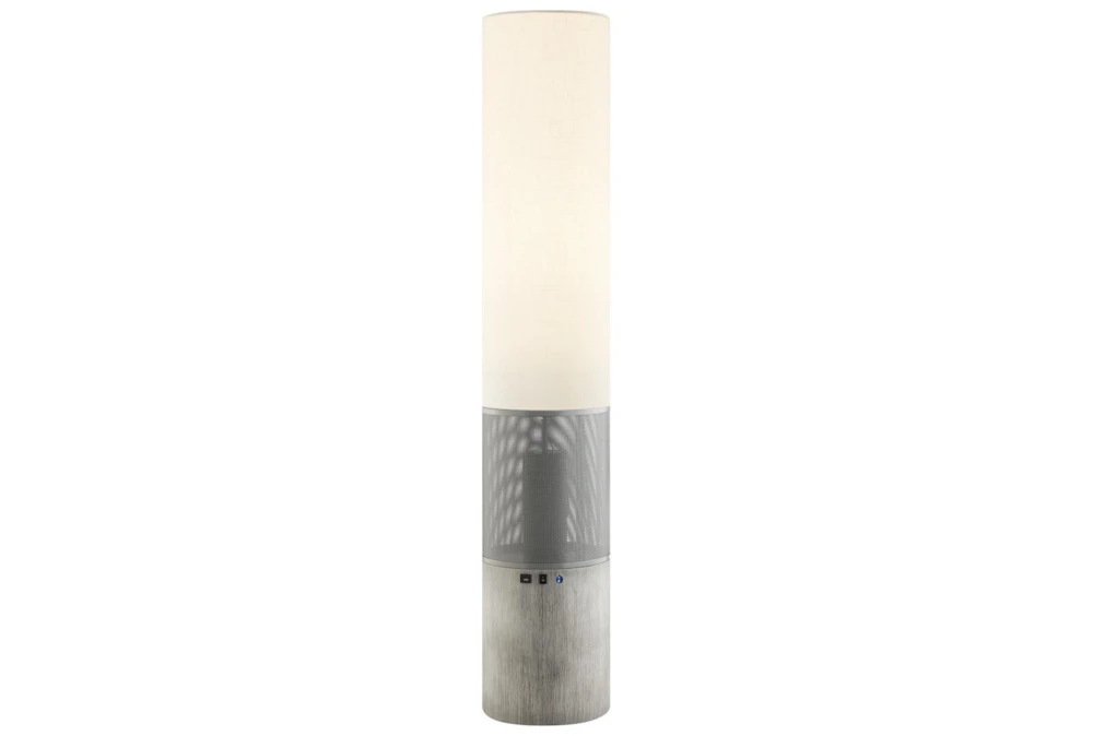 58 Inch Grey Cylinder Glowing Speaker Floor Lamp With Usb Charge Bluetooth Wireless Speaker + Led Bulb