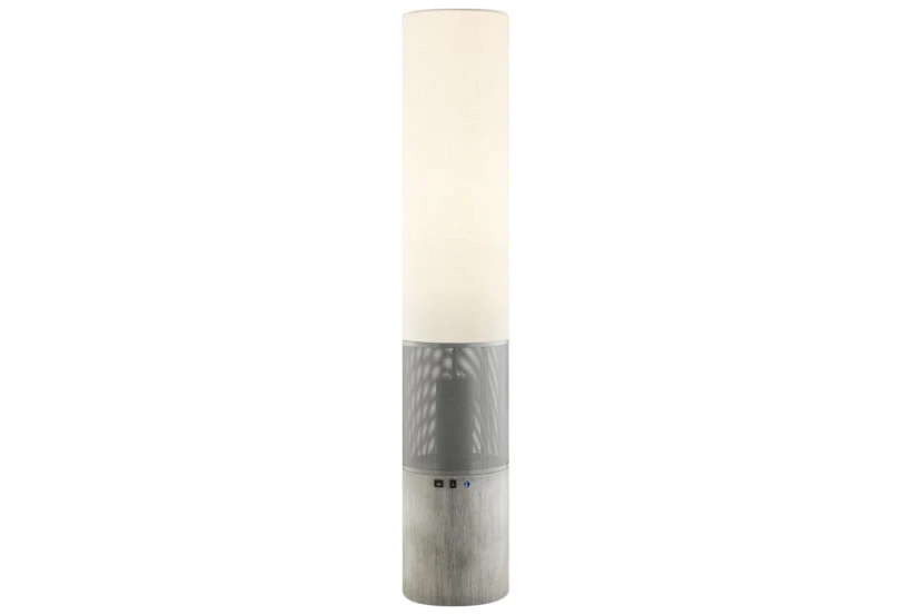 58 Inch Grey Cylinder Glowing Speaker Floor Lamp With Usb Charge Bluetooth Wireless Speaker + Led Bulb - 360