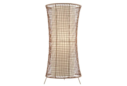 28 Inch Brown Woven Fluted Cordless Dimmable Outdoor Lantern Lamp With Rechargeable Bulb - Main