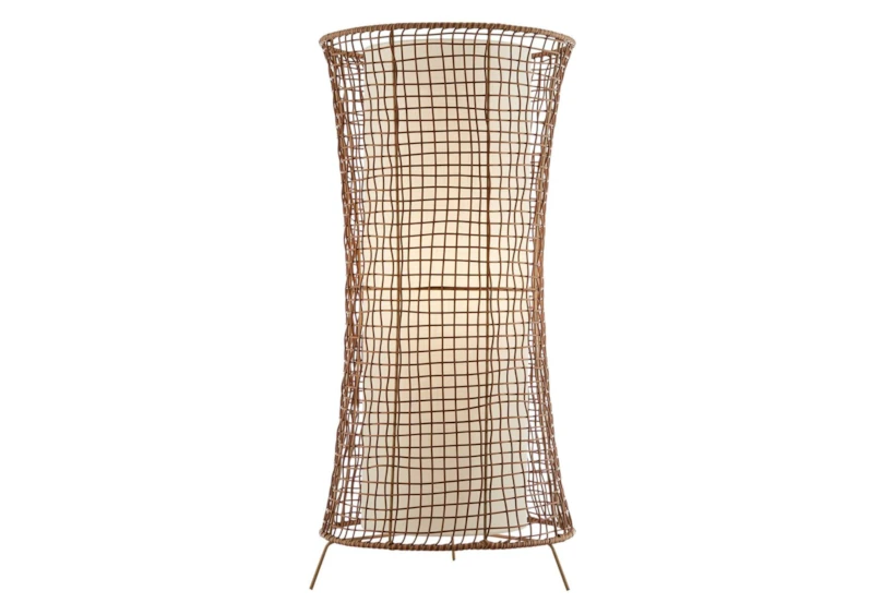 28 Inch Brown Woven Fluted Cordless Dimmable Outdoor Lantern Lamp With Rechargeable Bulb - 360