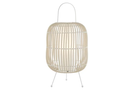 28 Inch White Woven Oval Cordless Dimmable Outdoor Lantern Lamp With Rechargeable Bulb - Main