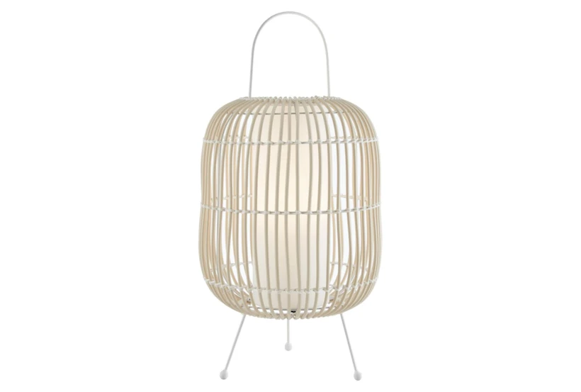 28 Inch White Woven Oval Cordless Dimmable Outdoor Lantern Lamp With Rechargeable Bulb - 360