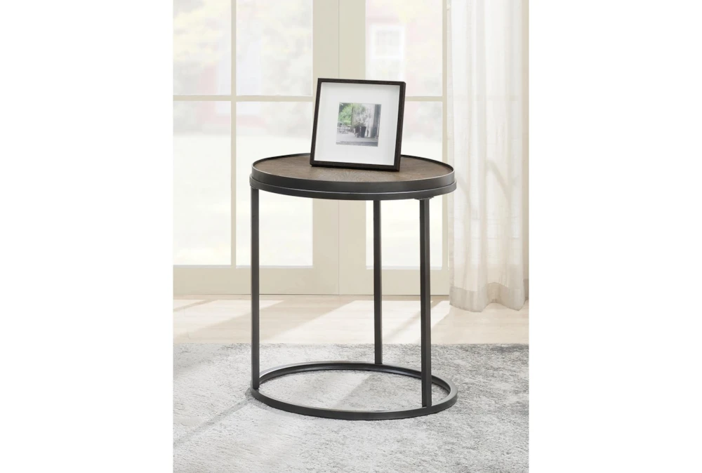 McCoy Grey Wood Curved Round End Table | Living Spaces