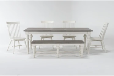 Edward Dining With Bench & Winter White Chairs Set For 6