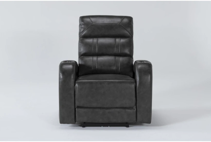 Cammarata Grey Leather Home Theater Power Recliner - 360