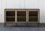 Brown Sideboard With 3 Brass Frame Glass Doors - Front