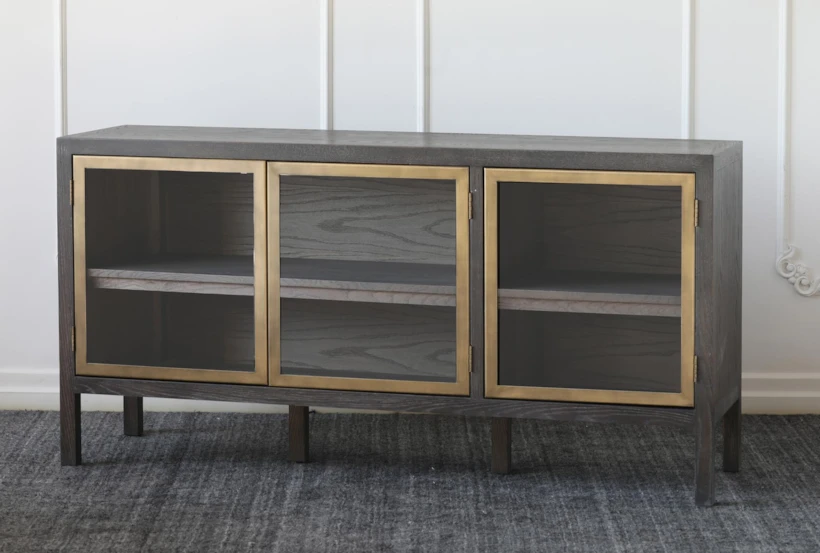 Brown Sideboard With 3 Brass Frame Glass Doors - 360