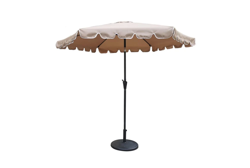 Market Outdoor Taupe 9' Scalloped Edge Umbrella With Round Base