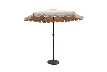 Market Outdoor Taupe 9Ft Scalloped Edge Umbrella With Round Base