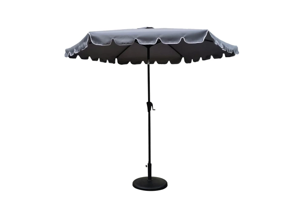 Market Outdoor Gray 9' Scalloped Edge Umbrella With Round Base