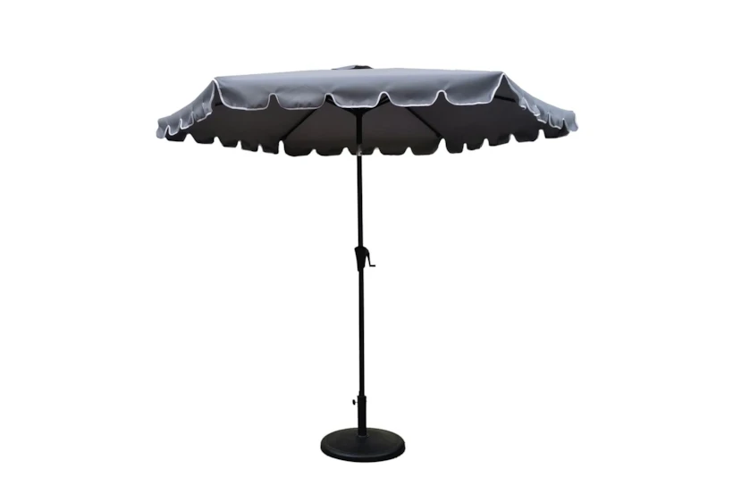 Market Outdoor Gray 9' Scalloped Edge Umbrella With Round Base - 360