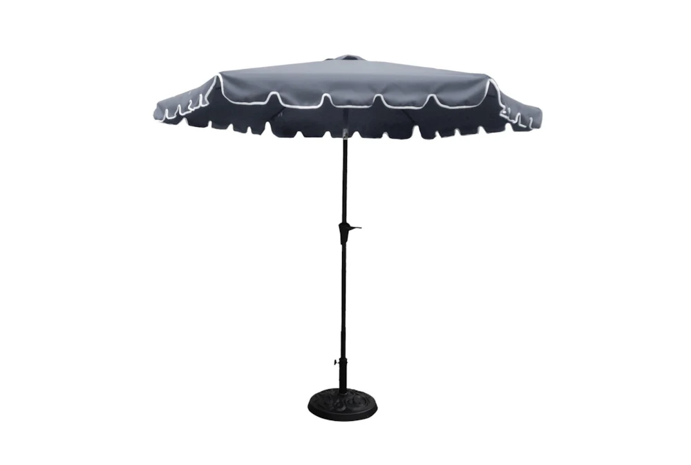 Market Outdoor Gray 9' Scalloped Edge Umbrella With Scroll Resin