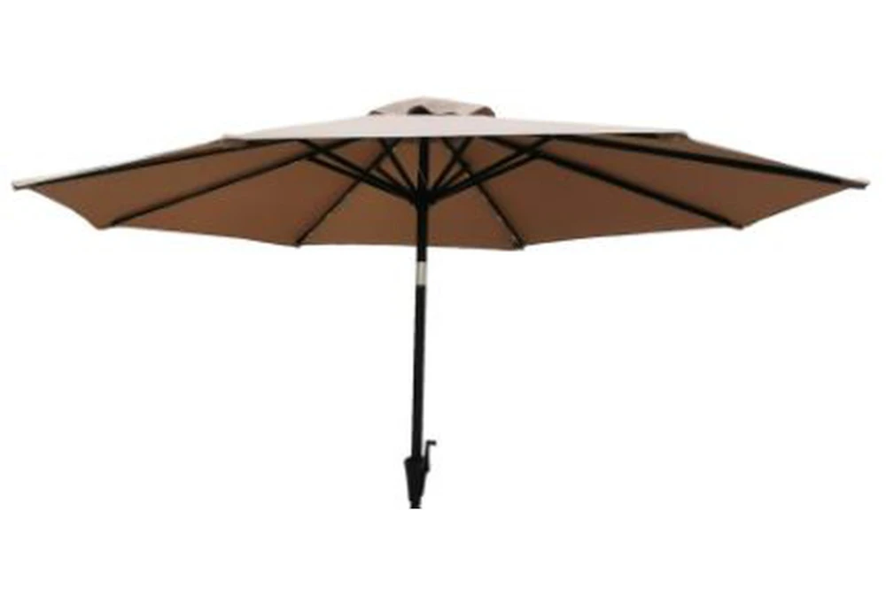 Market Outdoor Taupe 9' Umbrella With Led Lights With Round Base