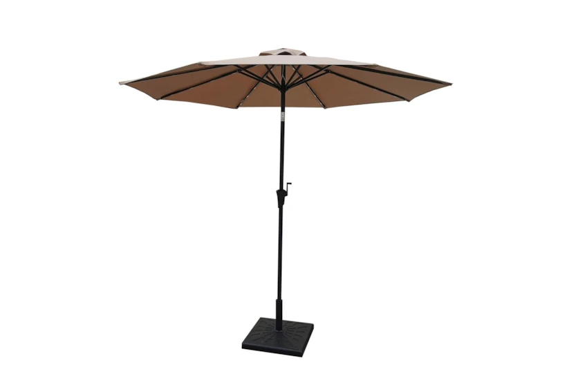 Market Outdoor Taupe 9' Umbrella With Led Lights With Square Base - 360
