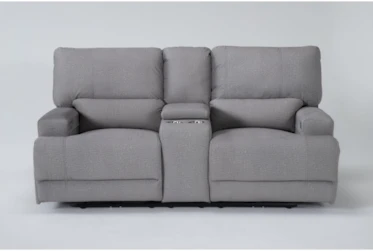 Capizzi Grey Power Reclining Loveseat With Console