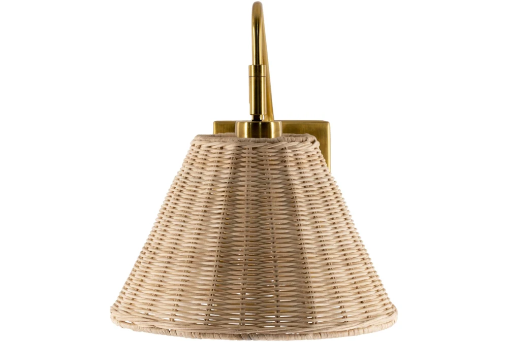 12" Rattan + Gold Wall Sconce