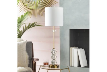34" Brass + Crystal Table Lamp 2 Piece Set