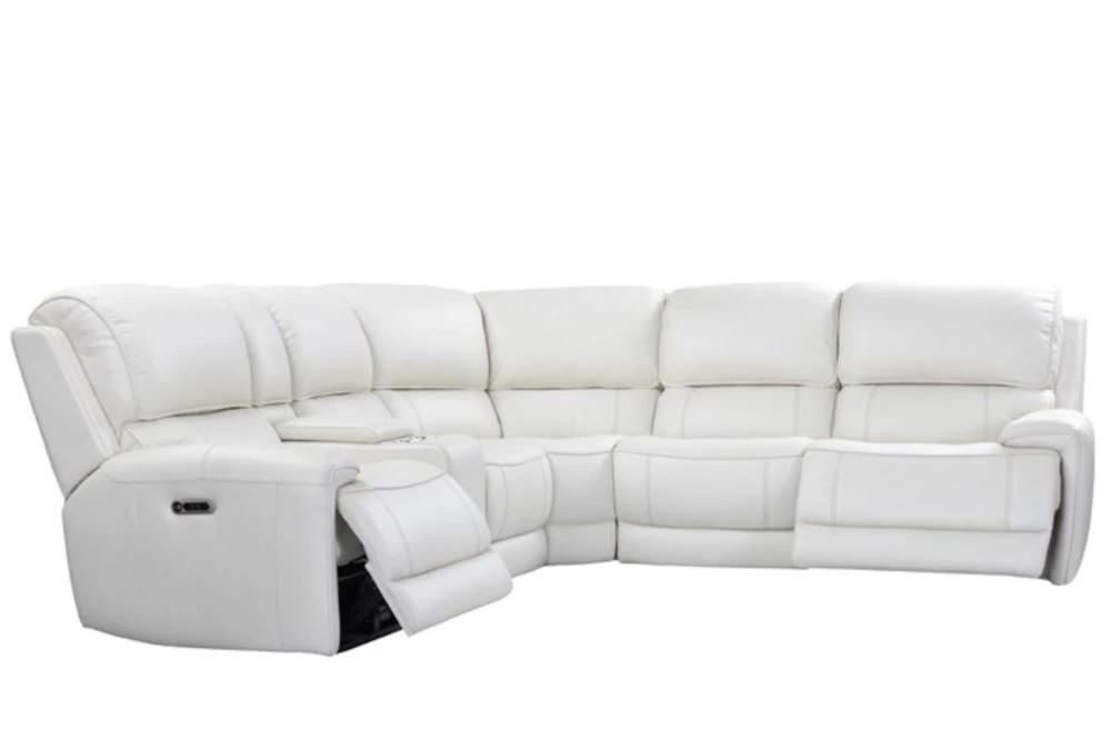 Brielle Ivory Leather 126" 6 Piece Power Reclining Modular Sectional with Power Headrest & USB