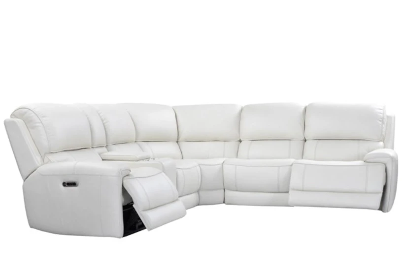 Brielle Ivory Leather 126" 6 Piece Power Reclining Modular Sectional with Power Headrest & USB - 360