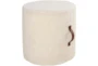 16" Round Cream Faux Fur Floor Pouf With Handle - Signature